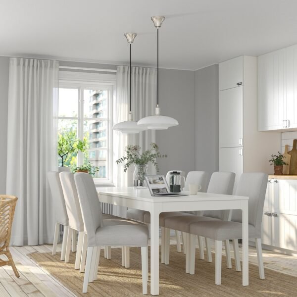 Nordic Gather 8 – Table and 8 chairs, white white/Orrsta light grey, 180/240 cm