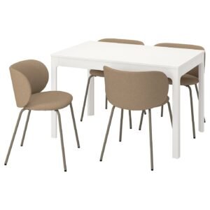 Cloudoak Beige Set – Table and 4 chairs, white/Tonerud dark beige, 120/180 cm