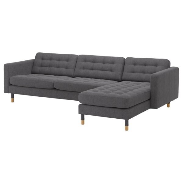SofaLux 4CG - 4-seat sofa, with chaise longue/Gunnared dark grey/wood