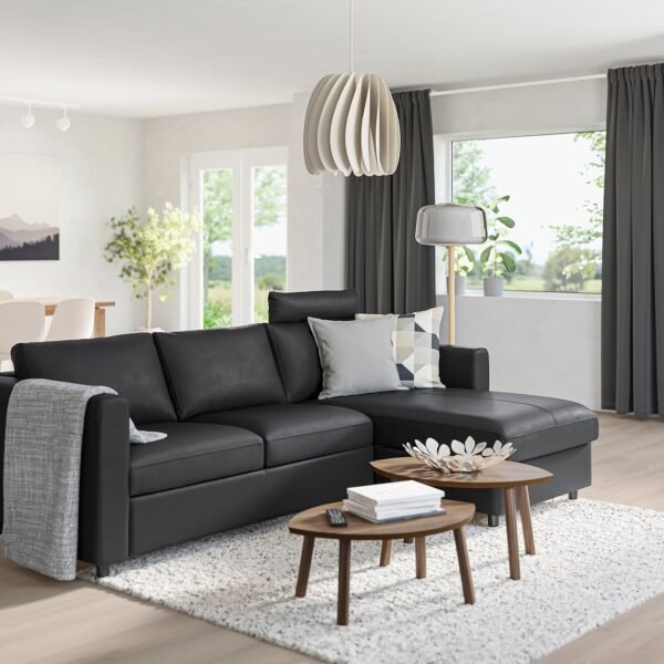 SofaLux 3CH - 3-seat sofa, with chaise longue with headrest/Grann/Bomstad black